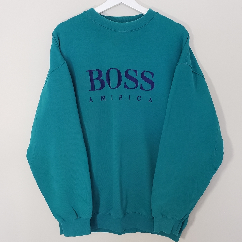 BOSS America Logo Sweatshirt Crew Teal Size XL